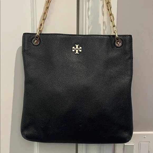 Tory Burch Black Leather Shoulder Bag with Gold Chain - Picture 1 of 7